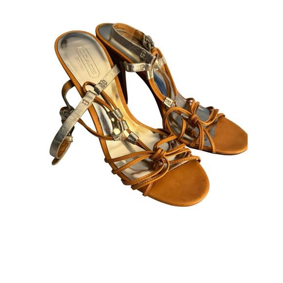 Coach Shoes - Coach Womens Brown Leather High‎ Straps Stiletto Heels Size 6 Y2K Chic